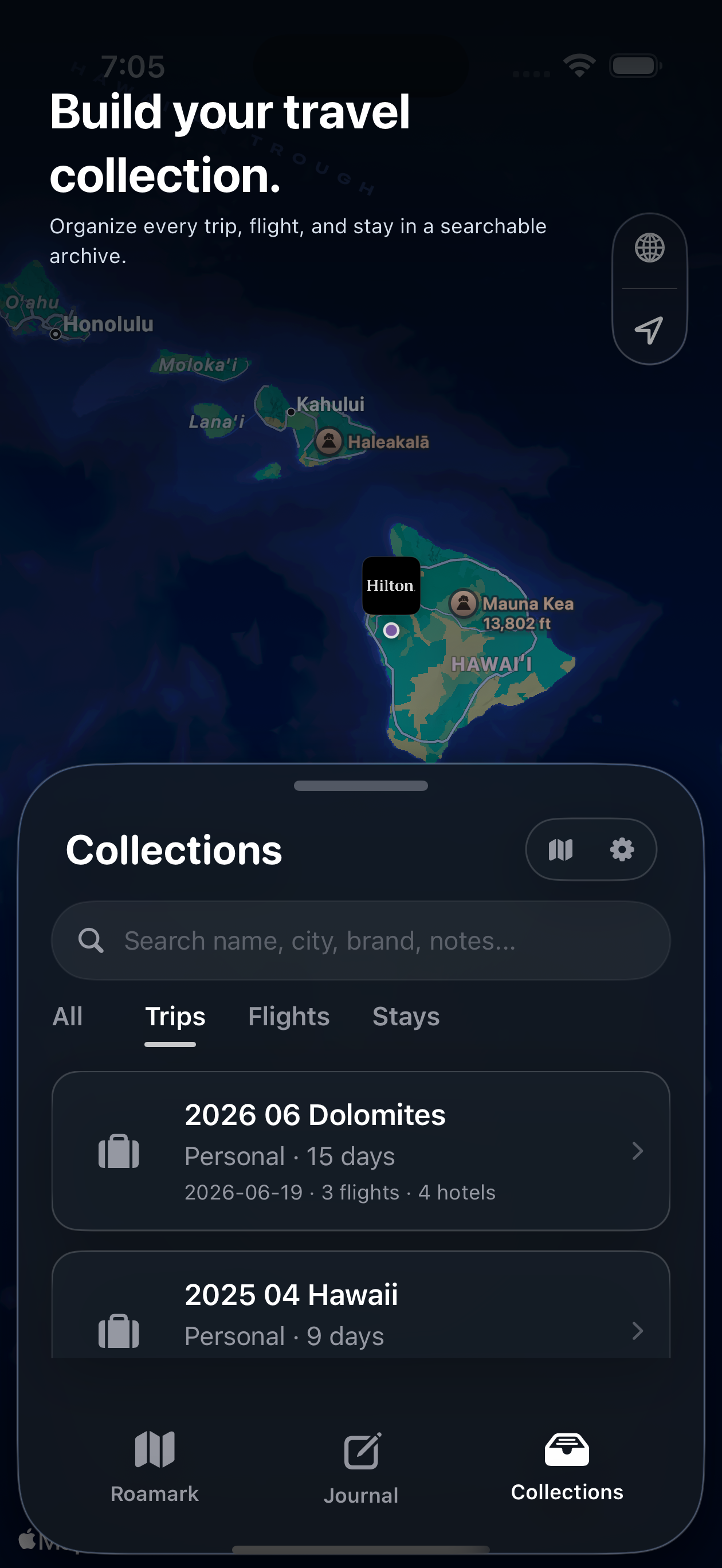 Trip collections screenshot
